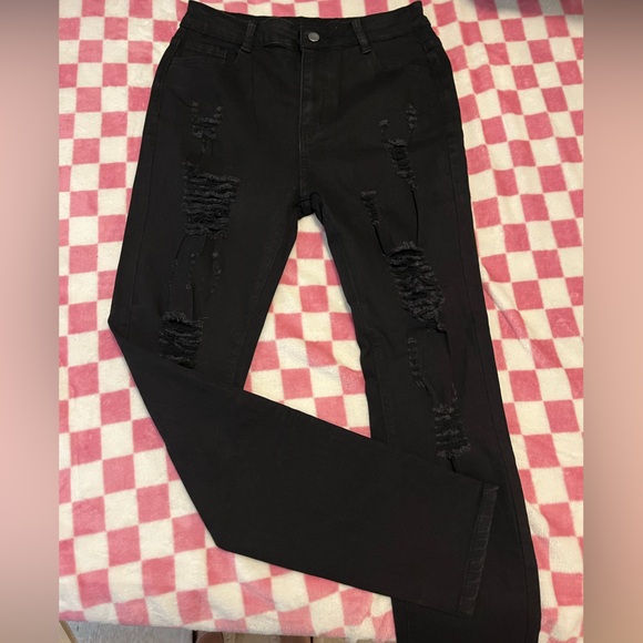 Black Distressed Ankle Jeans - Picture 1 of 1